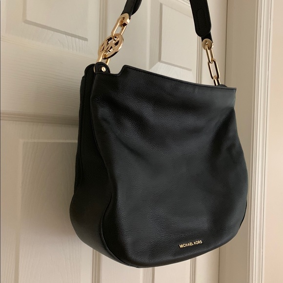 large black leather hobo bag